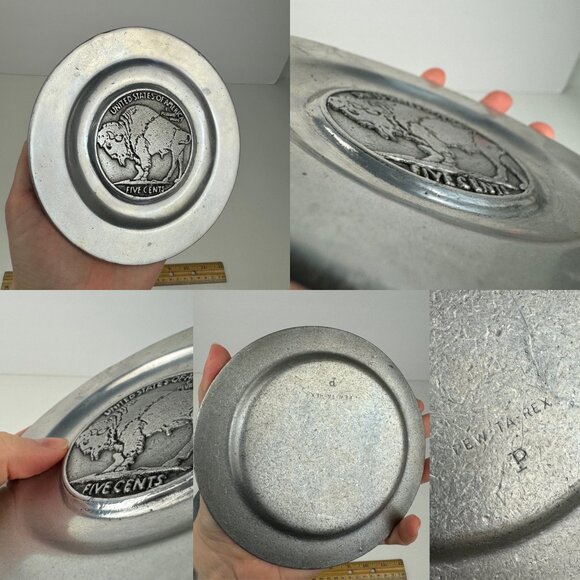 2 Vtg Pewter Pewtarex Indian Head Penny Buffalo Nickel Collectible Plates 5.75in - Picture 6 of 12